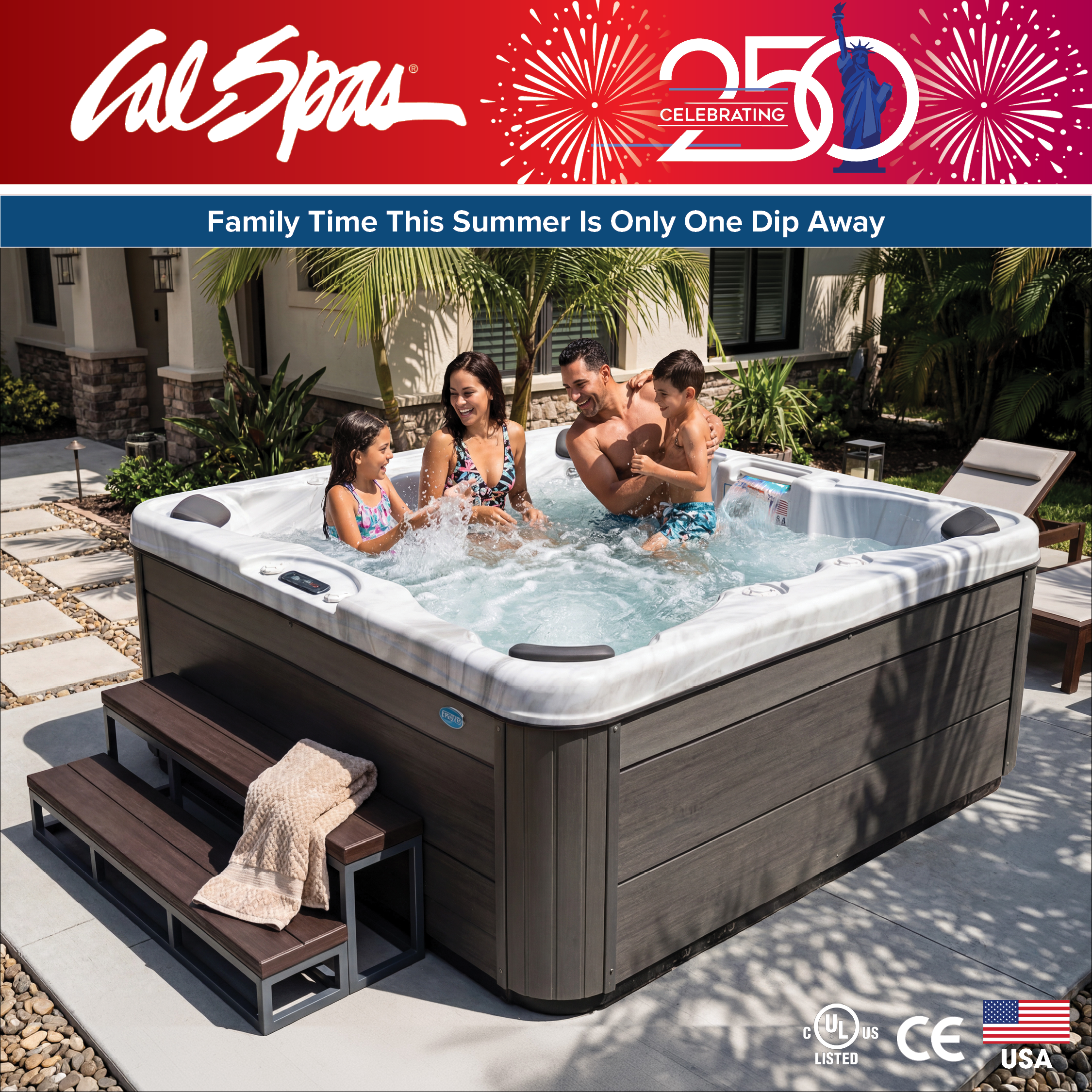 Calspas hot tub being used in a family setting - Deltona
